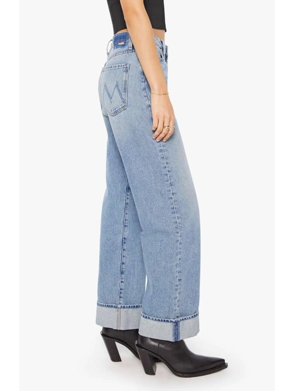 MOTHER The Dodger Skimp Womens Cuffed Hem Wide Leg Jeans Leap of Faith Size 31 - Picture 3 of 3